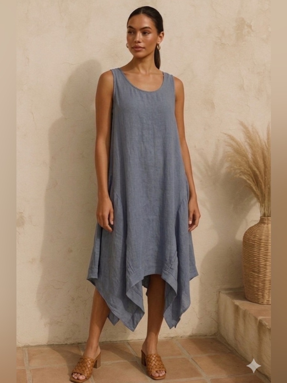 NWT Linen dress Handkerchief hemline made in Italy